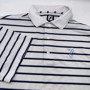 FootJoy Polo Shirt Mens Large Blue White Striped Golf Performance Stretch Logo‎